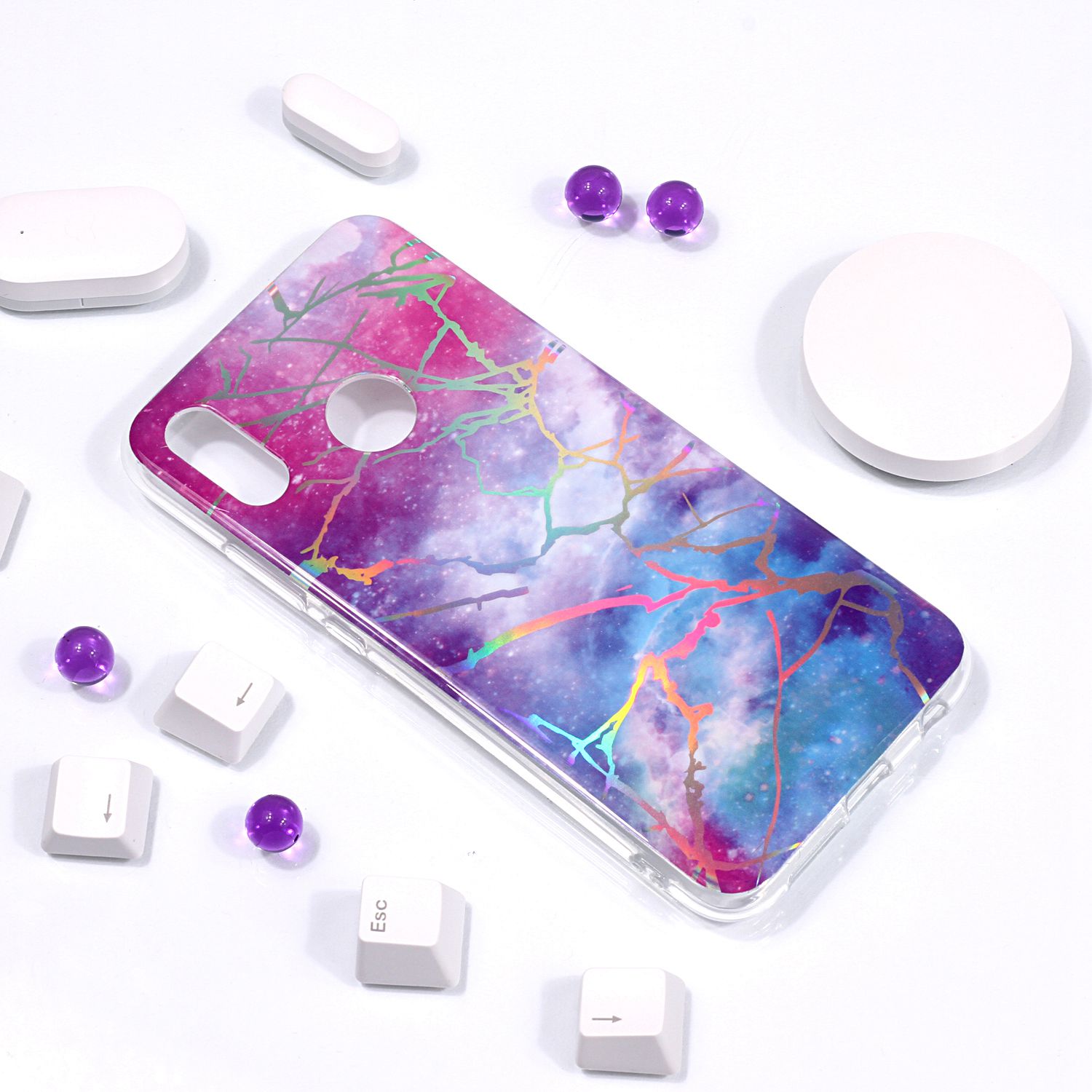 Case Huawei P20 Lite/Nova 3e #เคสฝาหลังนิ่ม IMD TPU พิมพ์ลาย Marble Pattern Electroplated