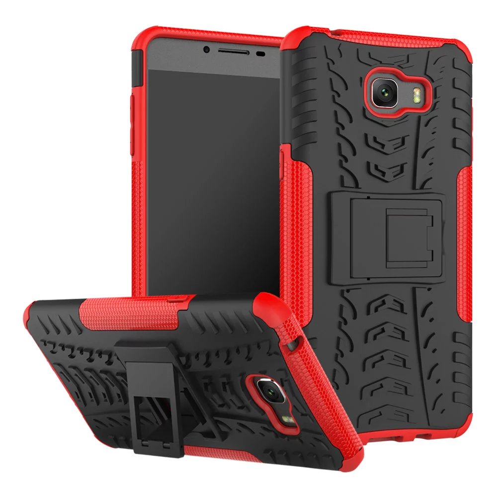 เคส Samsung Galaxy C9 Pro #เคสฝาหลังกันลื่น Cool Tyre Pattern Kickstand (PC + TPU) สวยงามทันสมัย