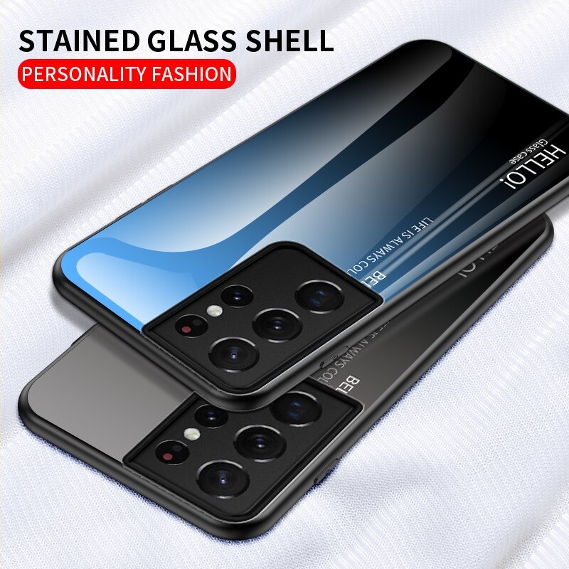 Case Samsung Galaxy S21 Ultra 5G #เคสฝาหลัง Gradient Color Glass + PC + TPU Hybrid Case