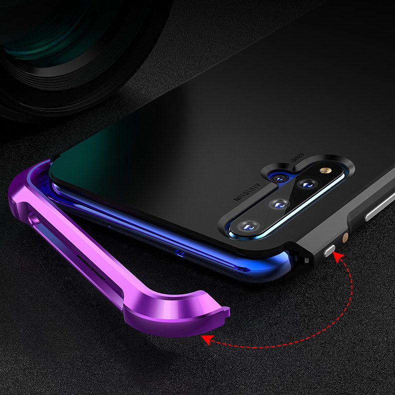 เคส Huawei Nova 5T #เคสฝาหลังกรอบโลหะบนล่างกันกระแทก + ฝาครอบหลังพลาสติก Shockproof Metal Frame + PC Cover Phone Case with Buckle สีน้ำเงิน (พร้อมส่ง)
