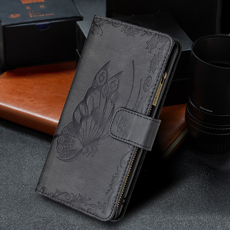 เคส Samsung Galaxy A72 / A72 5G หนัง PU สไตล์กระเป๋าสตางค์ลายผีเสือพร้อมช่องซิบ Zipper Pocket Design Imprinted Butterfly Pattern Wallet