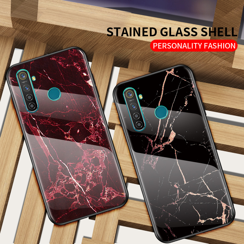 Case Realme 5i #เคสฝาหลัง Gradient Color ลายหินอ่อน Glass + PC + TPU Hybrid Case