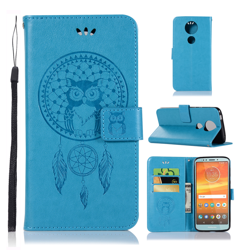 เคส Moto E5 Plus #เคสฝาพับแบบกระเป๋าสตางค์ฝาพับหนัง PU ลายนกฮูก Dream Catcher Owl