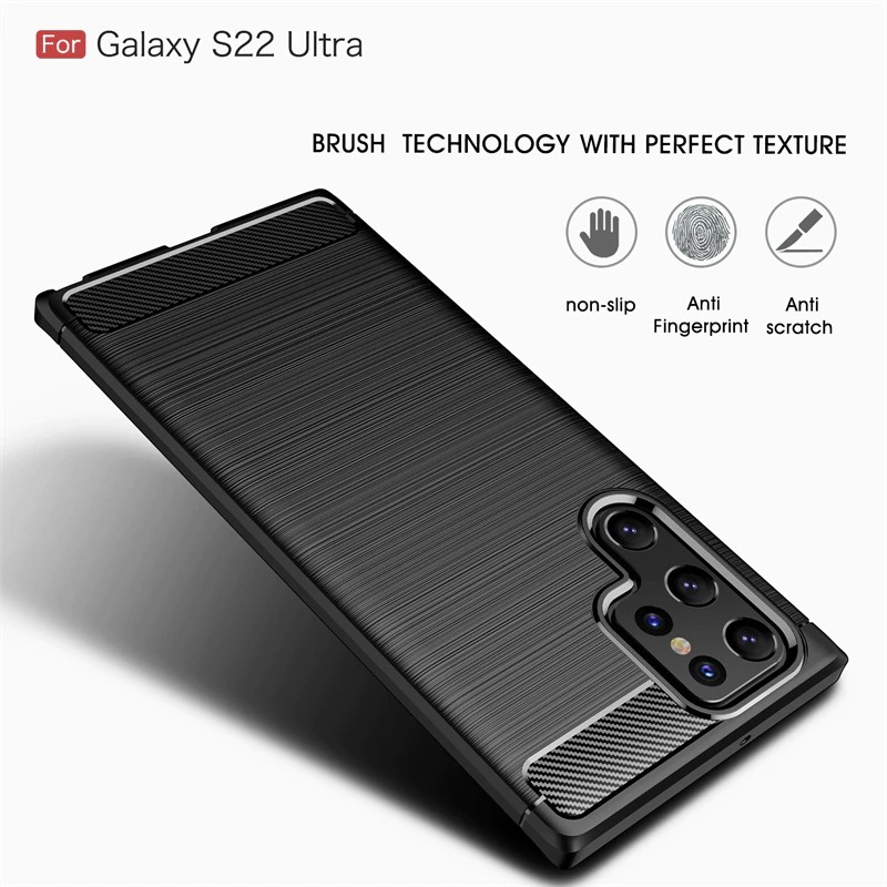 Case Samsung Galaxy S22 Ultra 5G #เคสฝาหลังตกแต่งคาร์บอนไฟเบอร์ ผิวขัดแปรง Brushered TPU Back Case
