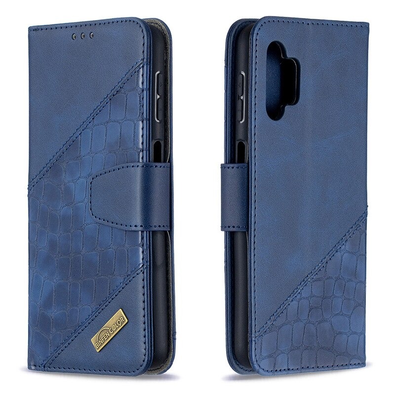 เคส Samsung Galaxy A32 5G #เคสฝาพับหนัง PU ลายนูนมีช่องเสียบบัตร Luxury Crocodile Texture Wallet Emboss Leather Stand Phone Case