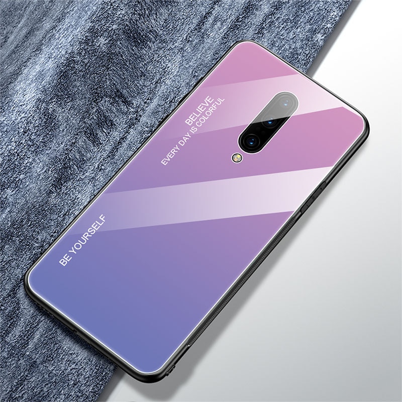 Case OnePlus 7 Pro #เคสฝาหลัง กระจกสีไล่โทนสี Glass + PC + TPU Hybrid Case