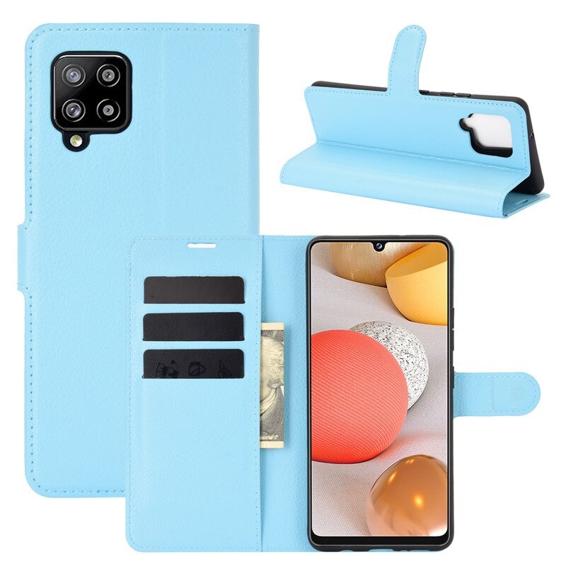 เคส Samsung Galaxy A42 5G #เคสฝาพับสไตล์กระเป๋าสตางค์หนัง PU ผิวลิ้นจี่