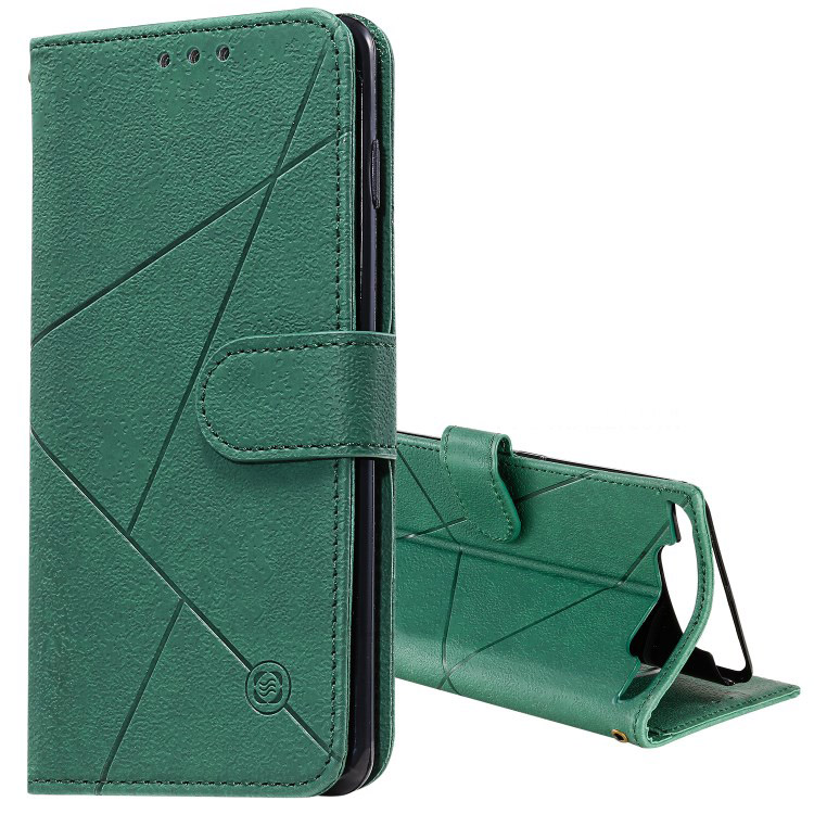 Case Samsung Galaxy A80 #เคสฝาพับหนัง PU แบบกระเป๋าสตางค์สไตล์เรขาคณิตสีทึบมีสายคล้องมือ