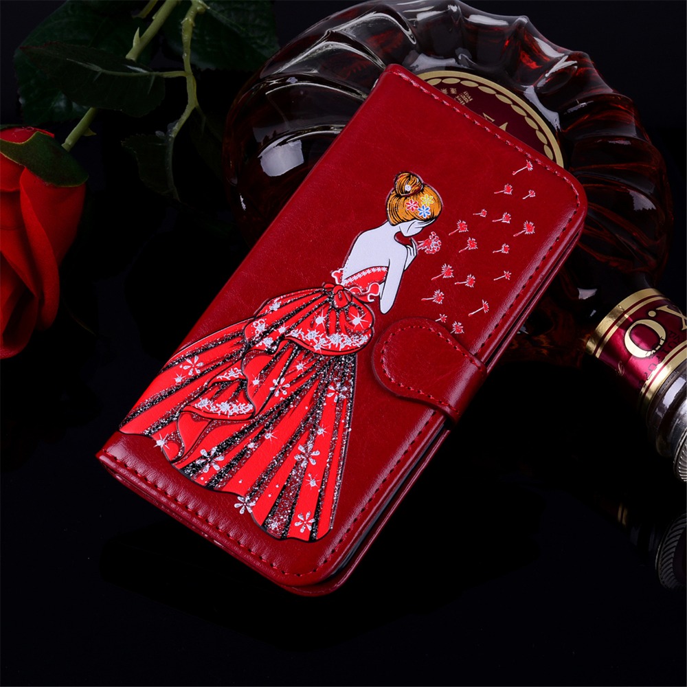 เคส Samsung Galaxy A8 (2018) #เคสฝาพับหนัง PU แบบกระเป๋าสตางค์ Flash Powder Pretty Girl's