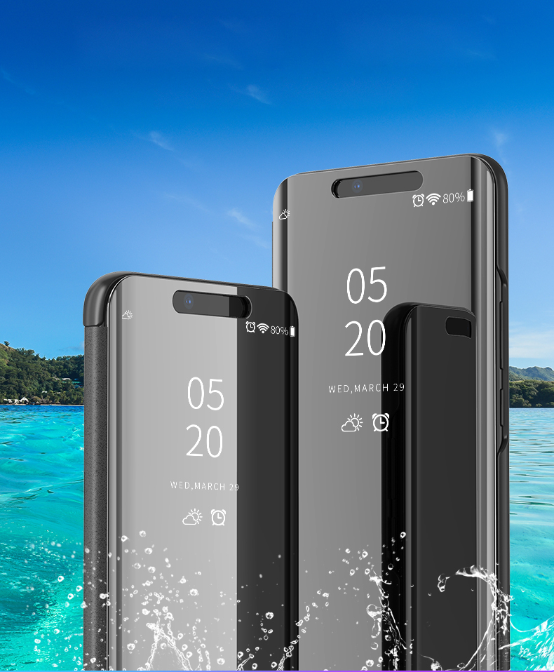 Case Huawei Mate 20 Pro (พร้อมส่ง) #เคสฝาพับปกโปร่งแสงผิวเงา Electroplating Mirror Surface สำหรับWindow View สีโรสโกลด์