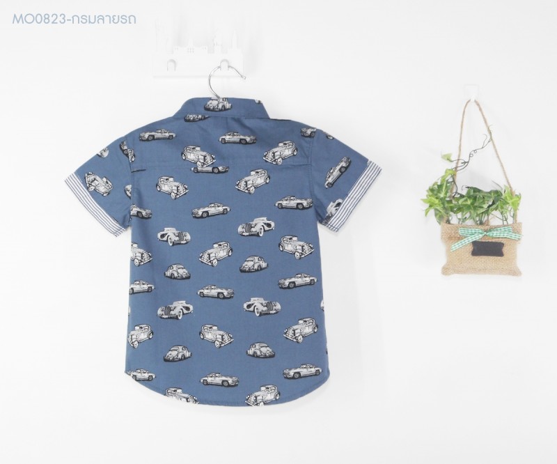 เสื้อเชิ้ต สีกรม ลายรถ เด็ก 1 ถึง 5 ขวบ