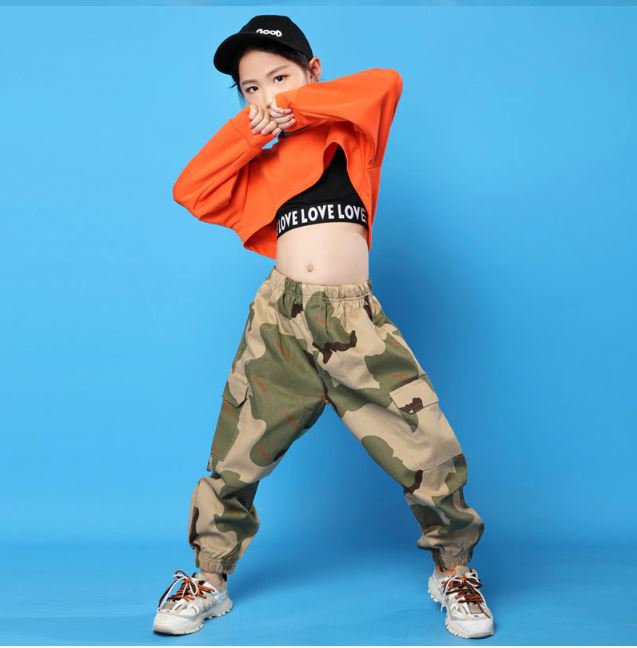 ชุดเต้นเด็ก HipHop เสื้อกับกางเกงลายทหาร