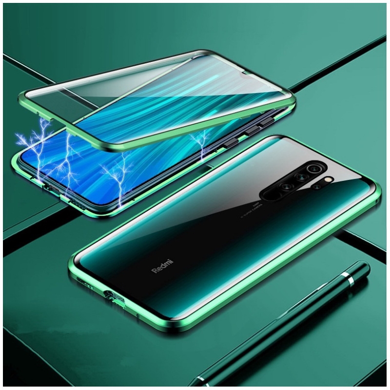 เคส Xiaomi Redmi Note 8 Pro #เคสฝาครอบกระจกขอบโลหะดูดซับแม่เหล็ก Fully Protection Magnetic Adsorption Glass Metal Phone Protective