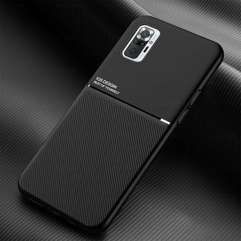 เคส Redmi Note 10 4G #เคสแบบฝาหลัง TPU เคลือบหนัง PU สไตล์ธุรกิจที่เรียบง่ายมีแผ่นเหล็กในตัว Minimalist Business Style Leather Coated TPU Built-in metal magnetic plate