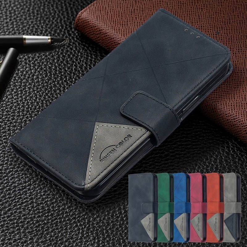 เคส Samsung Galaxy S21 Ultra #เคสฝาพับหนัง PU มีช่องเสียบ ID บัตรอื่นๆในตัว Geometric Pattern Leather Card Holder Protective