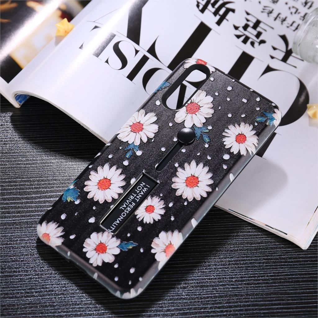 Case Huawei P20 #เคสฝาหลังมีที่สวมนิ้ว TPU + PC Kickstand รูปลายดอกไม้
