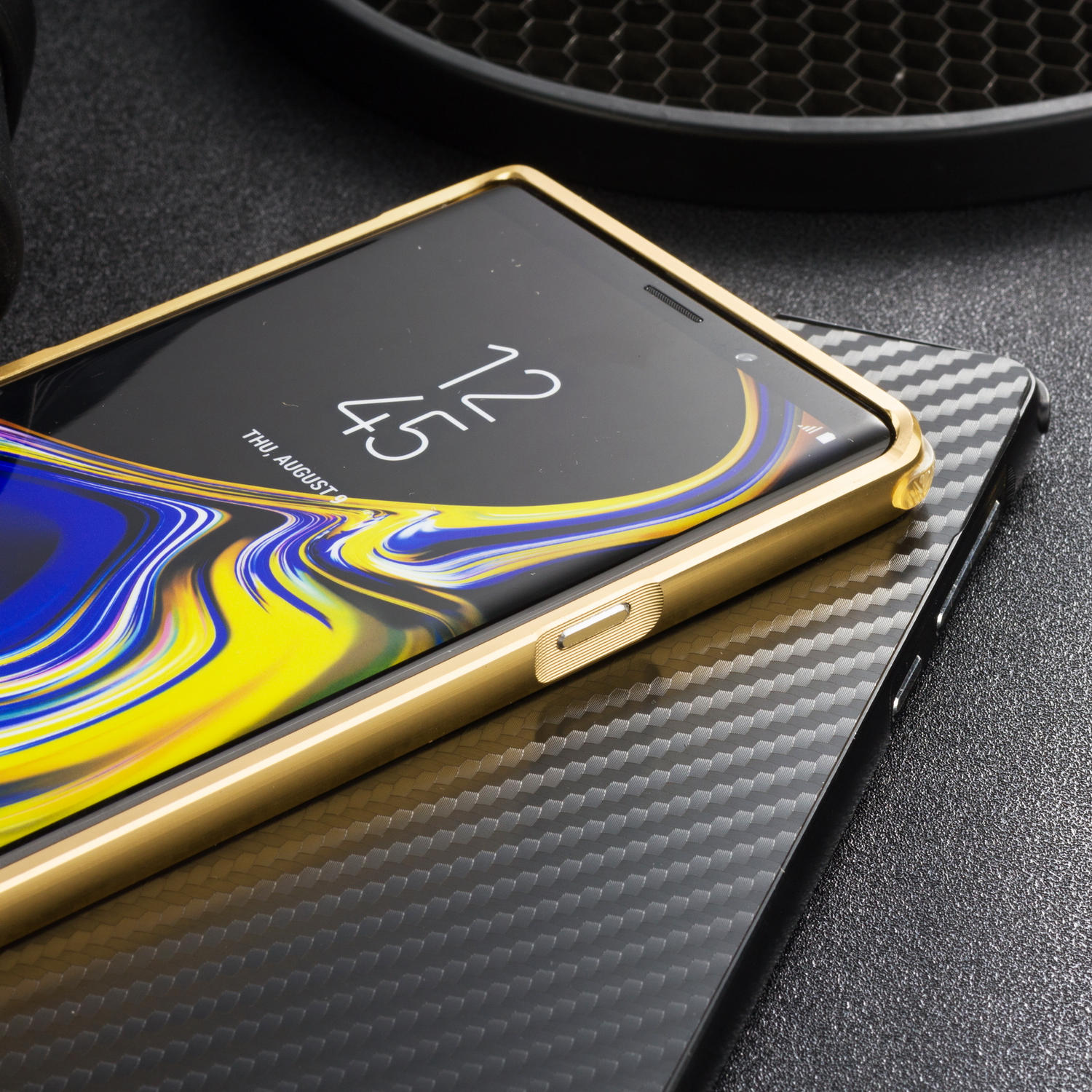 Case Samsung Galaxy Note 9 N960 #เคสฝาหลังกรอบโลหะ Electroplated + ฝาหลังพลาสติกผิวคาร์บอนไฟเบอร์