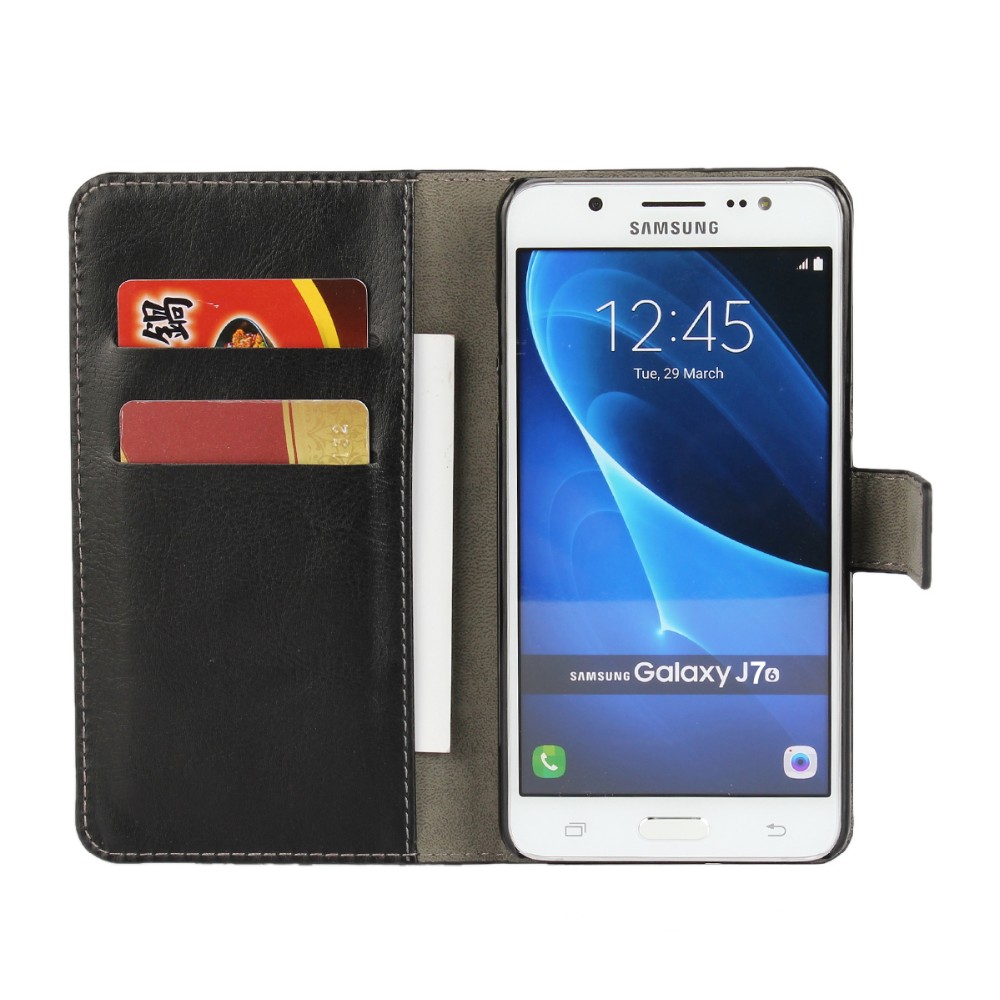 เคส Samsung Galaxy J7 (2016) #เคสฝาพับแบบกระเป๋าหนัง PU Crazy Horse Leather Wallet