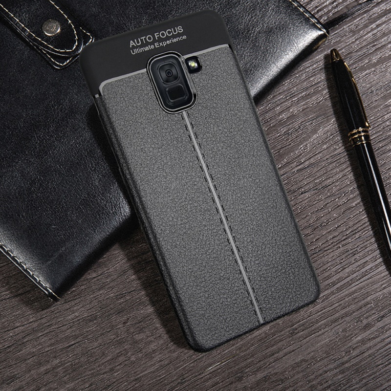 Case Samsung A8+ (2018) #เคสฝาหลัง TPU นิ่ม ANGIBABE Slim Litchi Grain สีสันสวยงาม