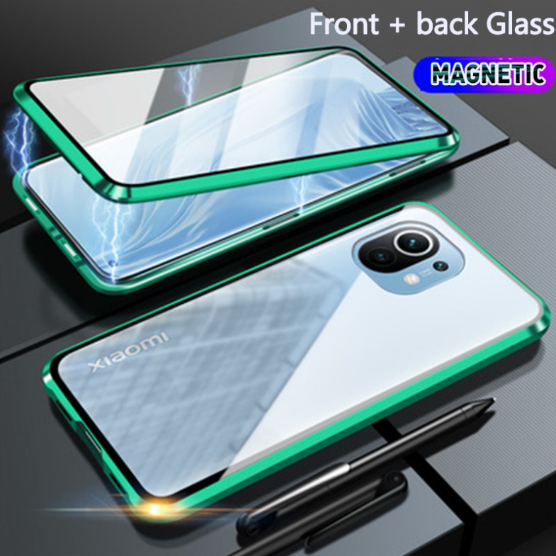 เคส Xiaomi 11 Lite 5G NE #เคสฝาครอบกระจกขอบโลหะดูดซับแม่เหล็กหน้าหลัง Fully Protection Magnetic Adsorption Glass Metal Phone Protective