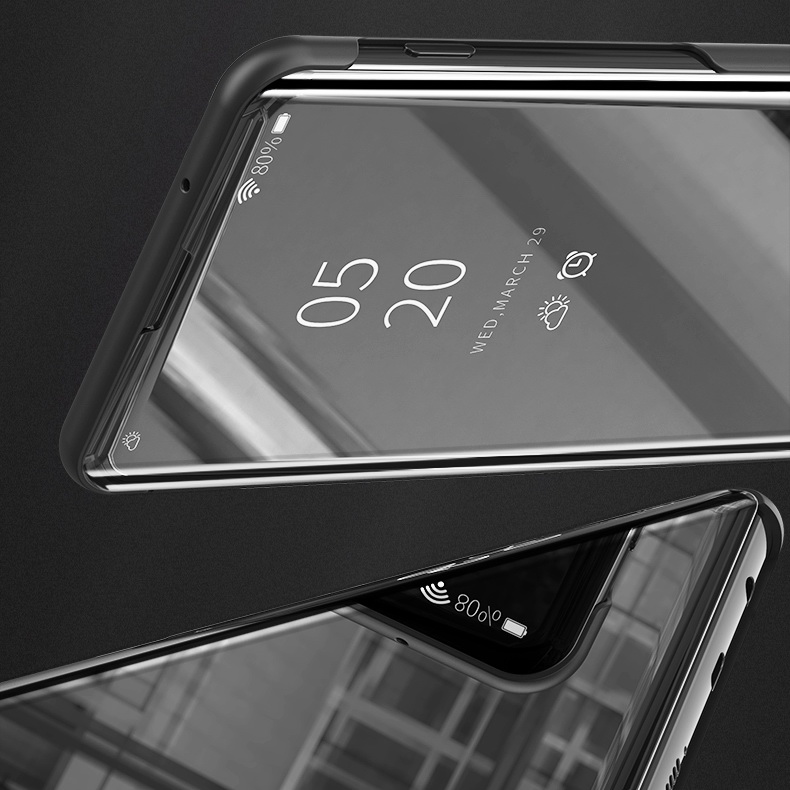 เคส OPPO F5 #เคสฝาพับปกโปร่งแสงผิวเงา Electroplating Mirror Surface Window View
