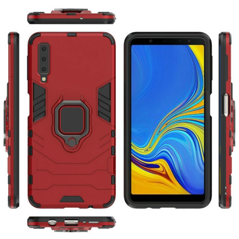 Case Samsung Galaxy A7 (2018) #เคสฝาหลังพลาสติกแข็ง +TPU Hybrid Case มีแหวนสวมนิ้วโลหะ