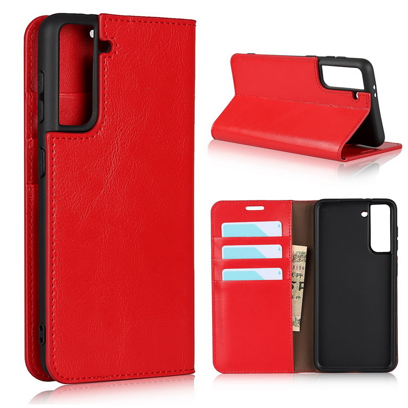 Case Samsung Galaxy S21 FE 5G #เคสฝาพับหนังแท้แบบกระเป๋าสตางค์คุณภาพดี Crazy Horse Genuine Leather Cover