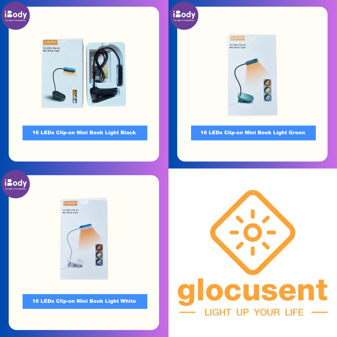 Glocusent® 16 LEDs Clip-on Mini Book Light ไฟ LED แบบหนีบ แบบชาร์จได้ ไฟฉาย ไฟอ่านหนังสือ