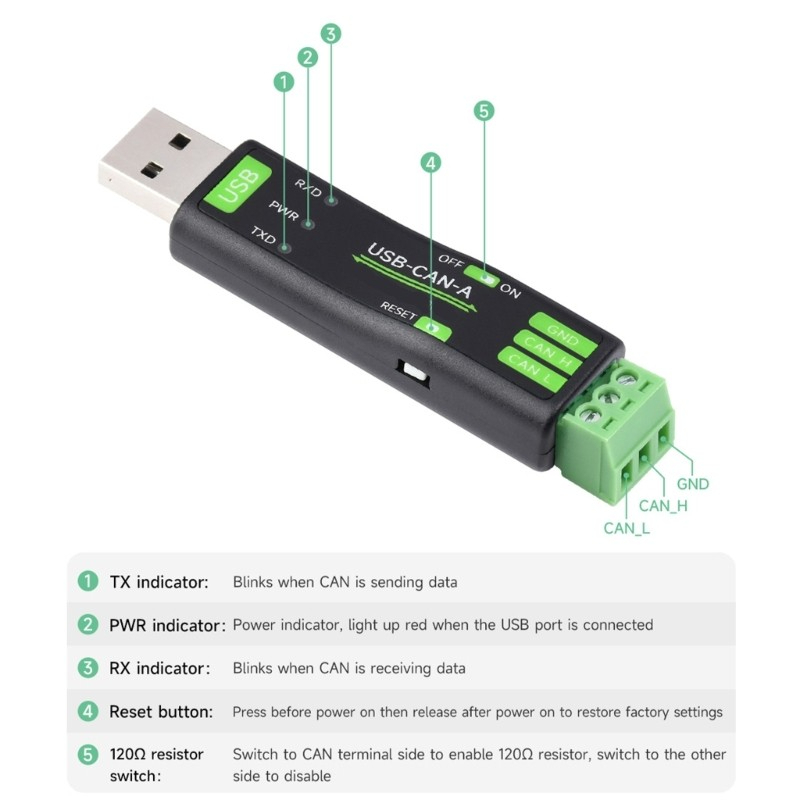 USB to CAN รุ่น A ตัวแปลงอะแดปเตอร์ Fast Speed การสื่อสาร Bus Adapter