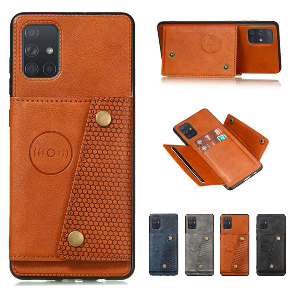 เคส Samsung Galaxy A71 #เคสแบบฝาหลัง TPU เคลือบหนัง PU มีที่เก็บบัตร PU Leather Coated TPU Card Holder Magnetic Kickstand