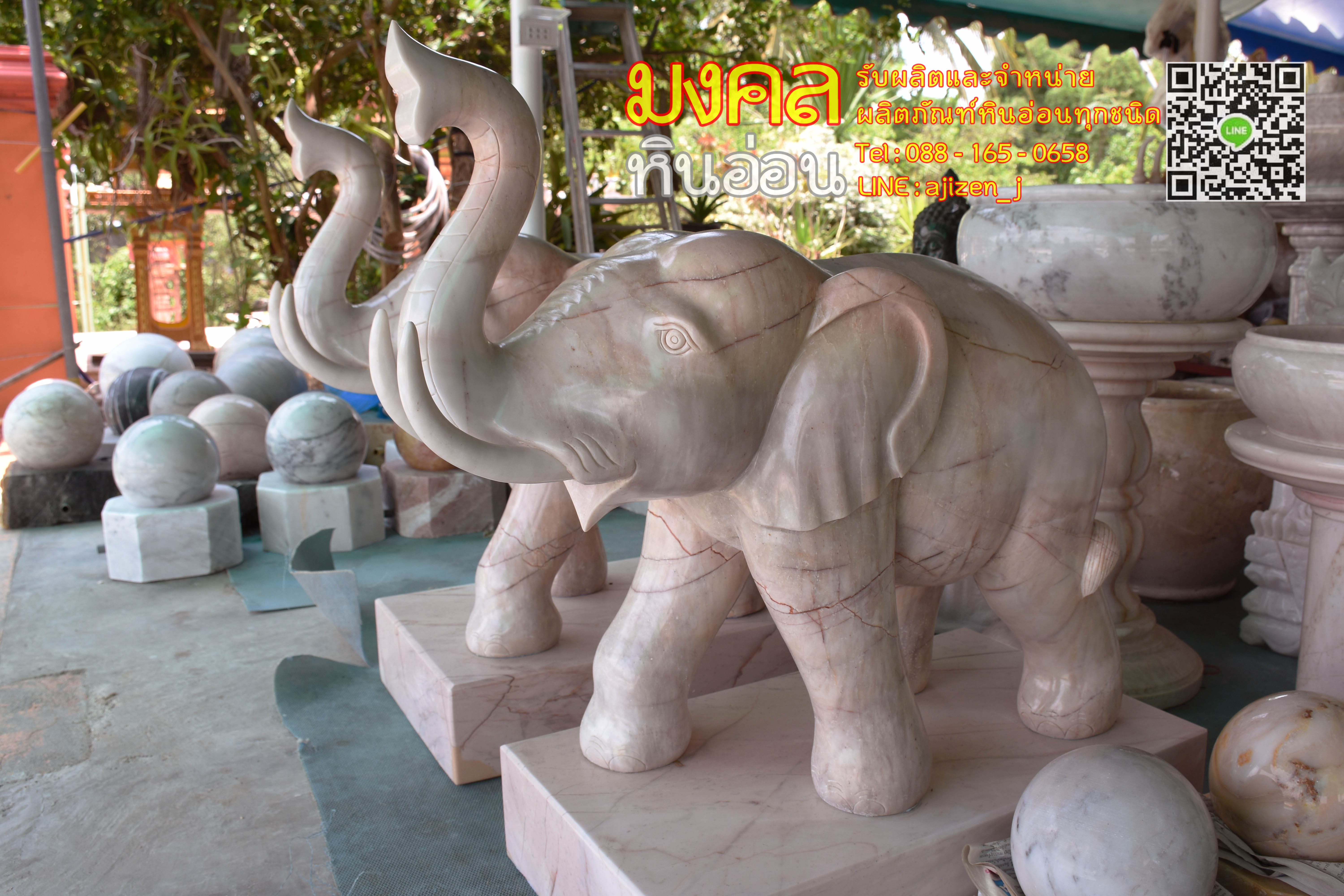 ช้างหินอ่อน สูง 80 cm 1 คู่