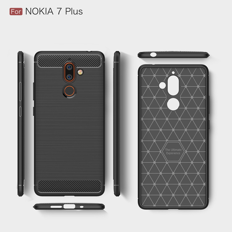 เคส Nokia 7 plus #เคสฝาหลังตกแต่งคาร์บอนไฟเบอร์ ผิวขัดแปรง Brushered TPU Back Case