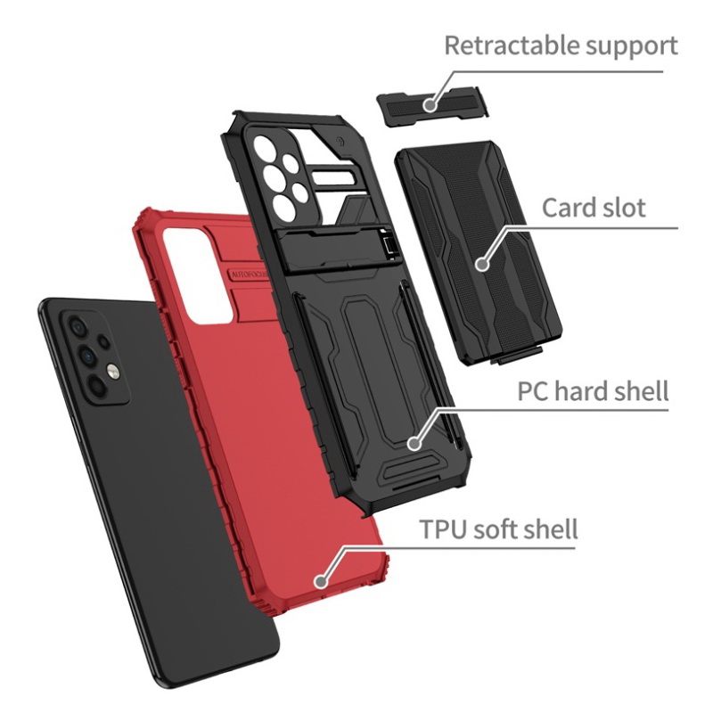 เคส Samsung Galaxy A72 / A72 5G#เคสฝาหลังพลาสติกไฮบริดกันกระแทกมีช่องเก็บบัตร TPU Anti Shock Card Slot Shell Armor Case