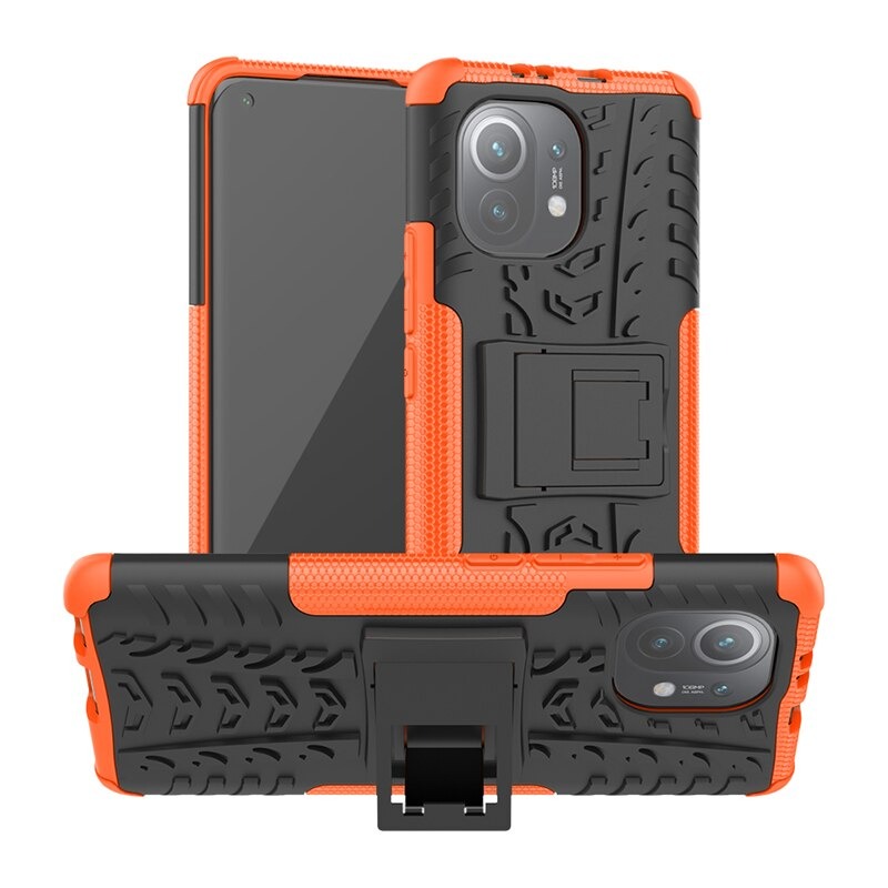 Case Xiaomi Mi 11 #เคสฝาหลังกันลื่น Cool Tyre Pattern Kickstand (PC + TPU)