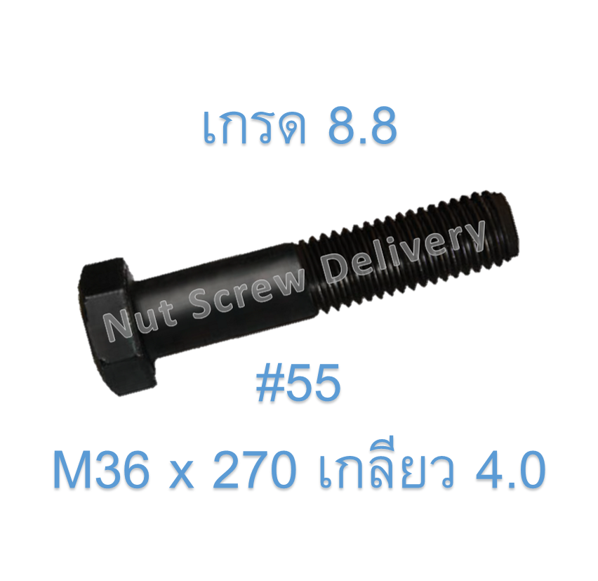 สกรูหัวเหลี่ยมมิลดำ M36 x 270 (เกลียว 4.0) ขอบ #55 เกรด 8.8