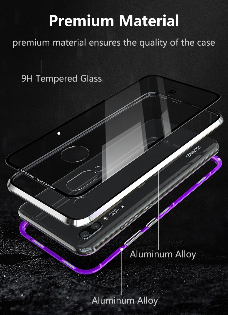 Case Huawei nova 3 #เคสกรอบโลหะที่ถอดออกได้ติดแม่เหล็ก + แผ่นด้านหลังกระจกนิรภัยคุณภาพดี