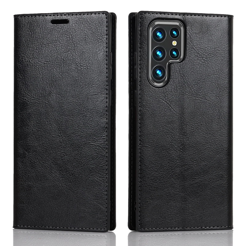 Case Samsung Galaxy S22 Ultra 5G #เคสฝาพับหนังแท้แบบกระเป๋าสตางค์คุณภาพดี Crazy Horse Genuine Leather Cover