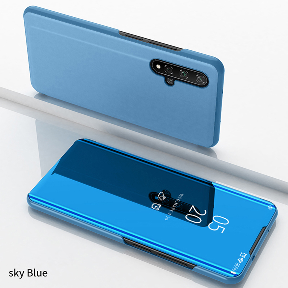 เคส Huawei Nova 5T #เคสฝาพับปกโปร่งแสงผิวเงา Electroplating Mirror Surface Window View