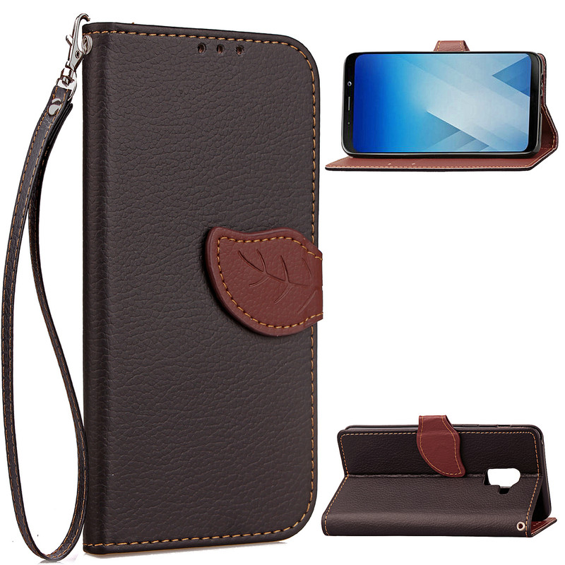 เคส Samsung Galaxy A8 + (2018) #เคสฝาพับแบบกระเป๋าสตางค์ปิดแม่เหล็ก Leaf Shape Magnetic Flap Leather Wallet Case