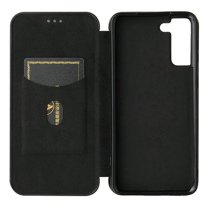 Case Samsung Galaxy S21 FE 5G #เคสฝาพับลายคาร์บอนไฟเบอร์มีช่องใส่การ์ด Carbon Fiber Wallet Card Slot Magnet Stand Phone Cover