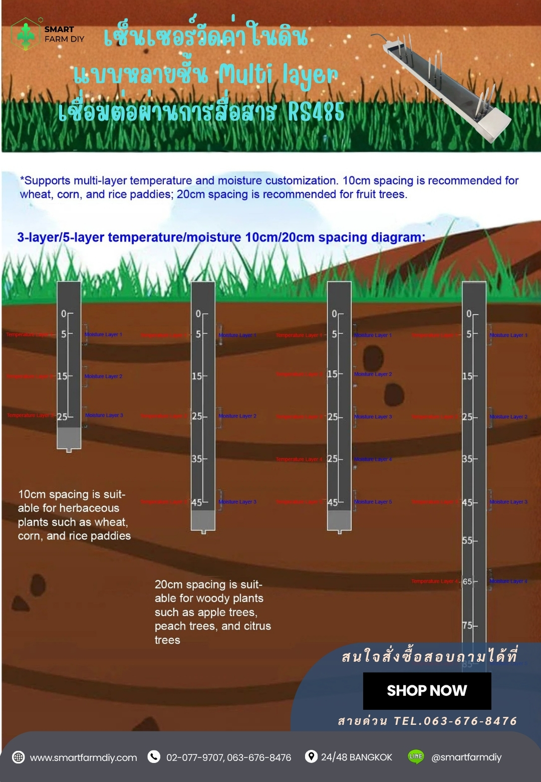 High Precision 3 Layer Soil Moisture มี 3 in 1 และ แบบ 7 in 1