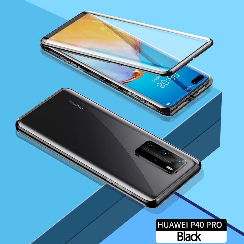 เคส Huawei P40 Pro #เคสฝาครอบกระจกขอบโลหะดูดซับแม่เหล็ก Fully Protection Magnetic Adsorption Glass Metal Phone Protective