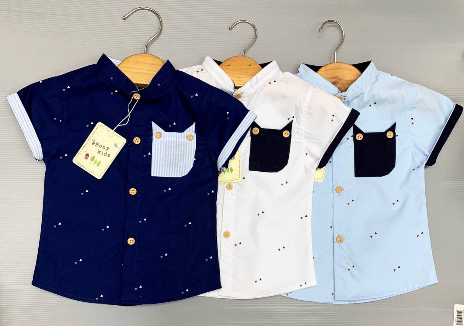 เสื้อเด็ก เชิ้ตคอจีนกระเป๋าแมว