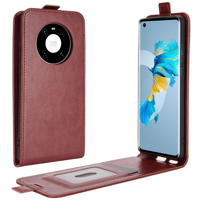 เคส Huawei Mate 40 Pro #เคสฝาพับหนัง PU Crazy Horse แนวตั้ง พร้อมช่องเสียบการ์ด