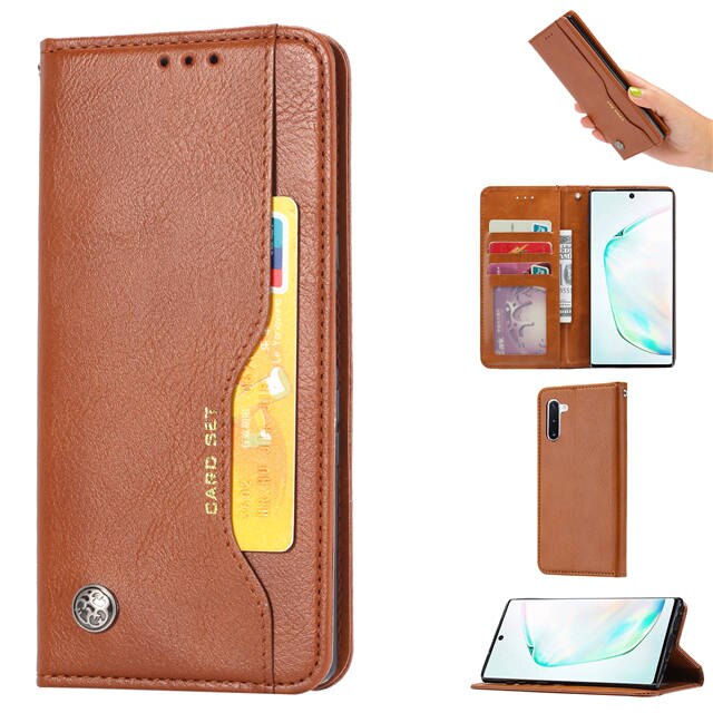 เคส Galaxy Note 10 #เคสฝาพับแบบกระเป๋าสตางค์หนัง PU มีช่องเสียบบัตรคุณภาพดี