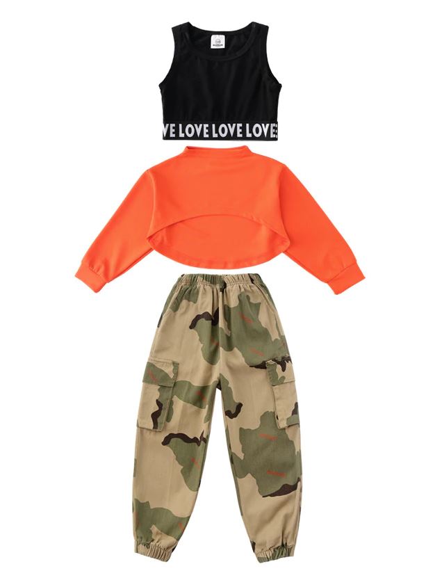 ชุดเต้นเด็ก HipHop เสื้อกับกางเกงลายทหาร