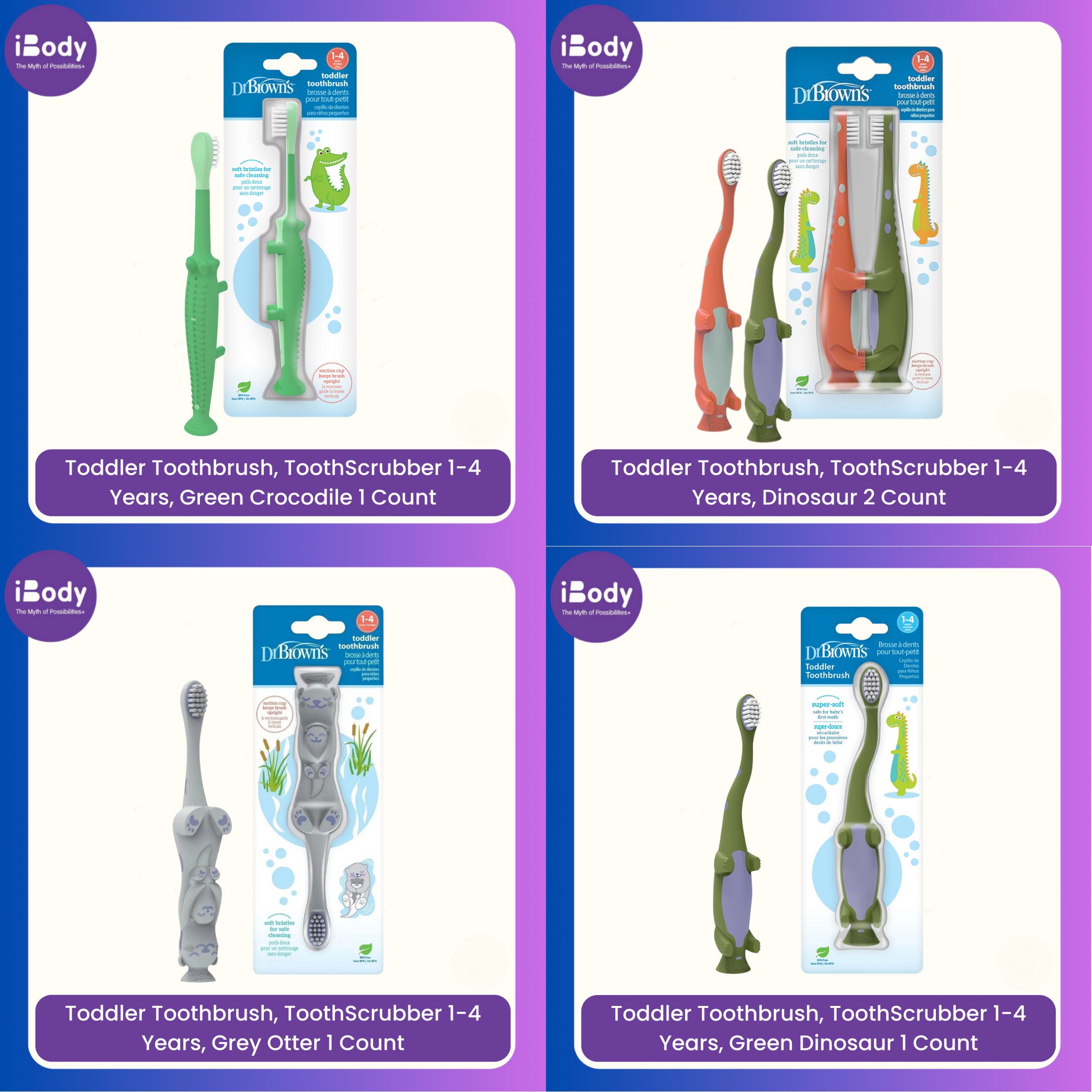 Dr.Brown's® Toddler Toothbrush, Tooth Scrubber 1-4 Years แปรงสีฟันสำหรับเด็กเล็ก อายุ 1-4 ปี