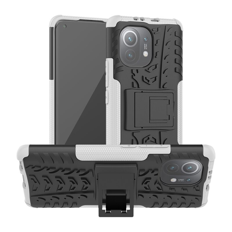 Case Xiaomi Mi 11 #เคสฝาหลังกันลื่น Cool Tyre Pattern Kickstand (PC + TPU)