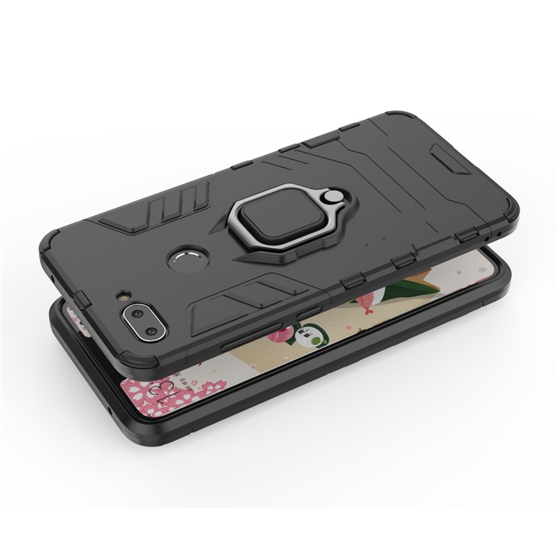 เคส Xiaomi Mi 8 Lite #เคสฝาหลังพลาสติกแข็ง +TPU Hybrid Case มีแหวนสวมนิ้วโลหะ Finger Ring Kickstand