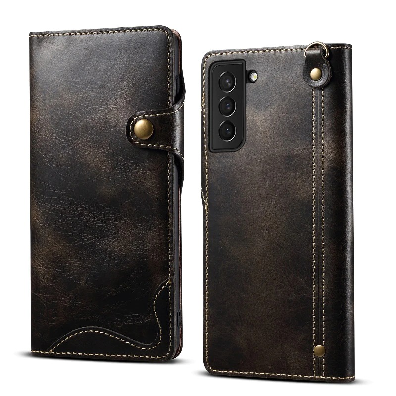 Case Samsung Galaxy S23+ 5G#เคสฝาพับหนังแท้พร้อมสายคล้อง Genuine Wallet Leather Phone Cover with Lanyard